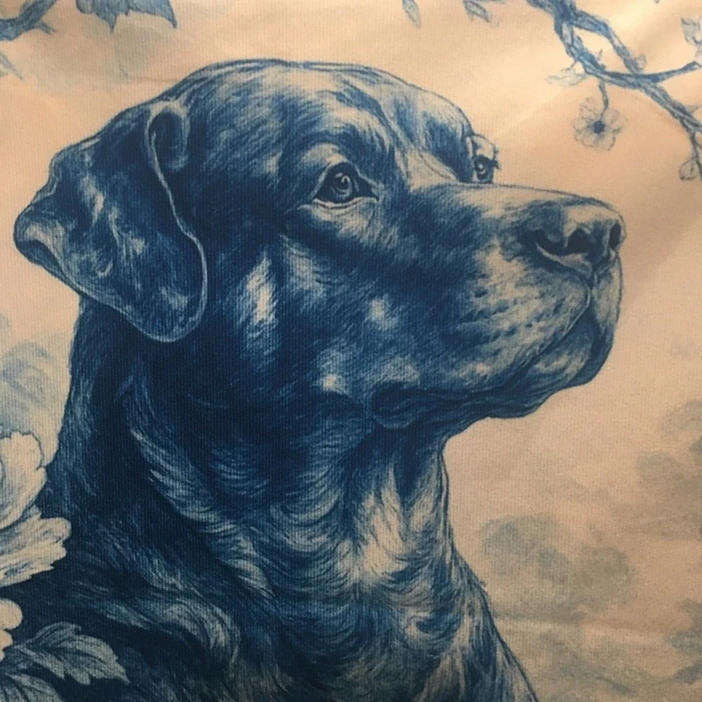 Rottweiler Toile Blue and White Throw Pillow Cover 18
